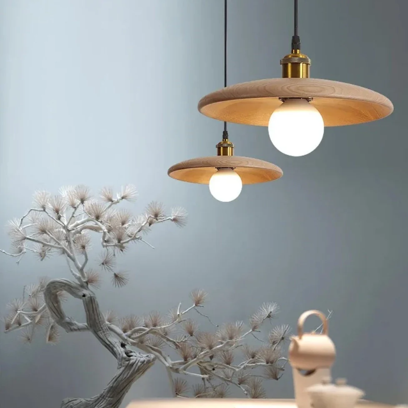 Hanglamp Scandinavisch met Ronde Houten Kap en Verstelbare Hoogte