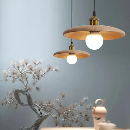 Hanglamp Scandinavisch met Ronde Houten Kap en Verstelbare Hoogte