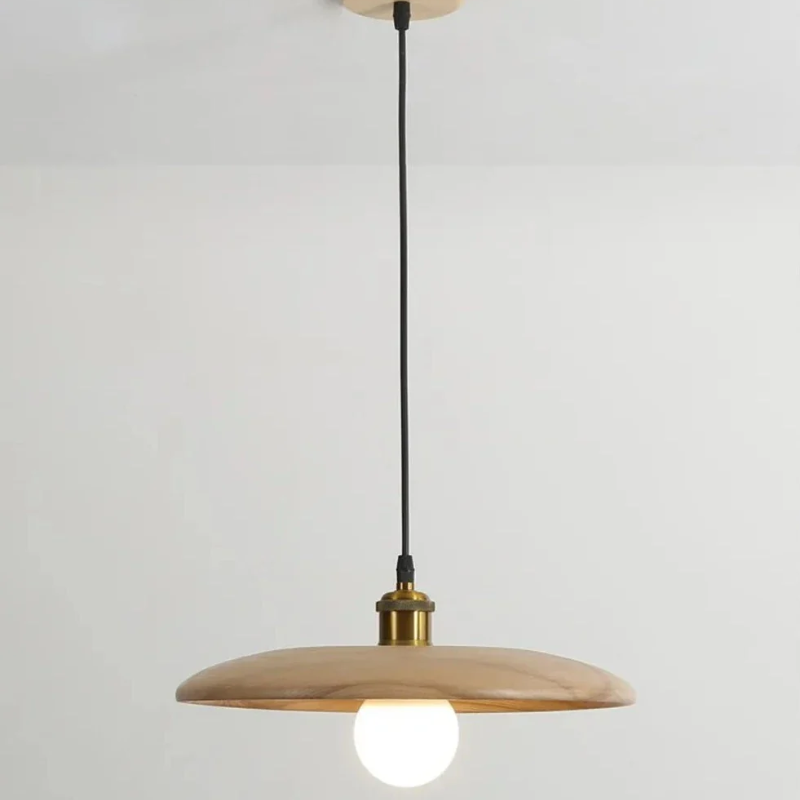Hanglamp Scandinavisch met Ronde Houten Kap en Verstelbare Hoogte