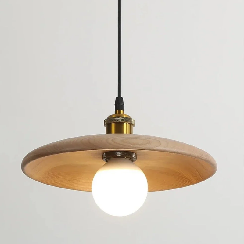 Hanglamp Scandinavisch met Ronde Houten Kap en Verstelbare Hoogte