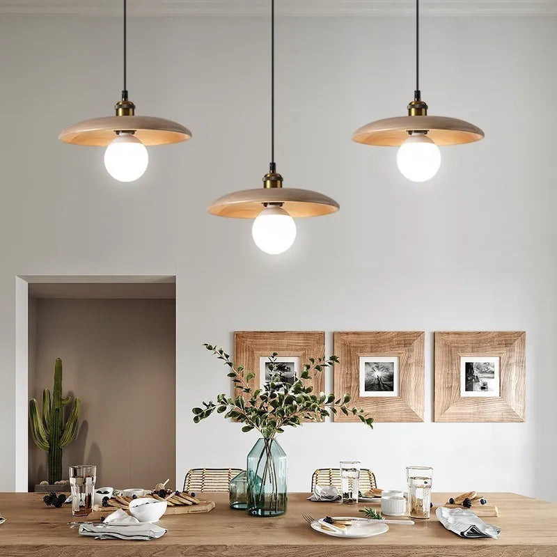 Hanglamp Scandinavisch met Ronde Houten Kap en Verstelbare Hoogte