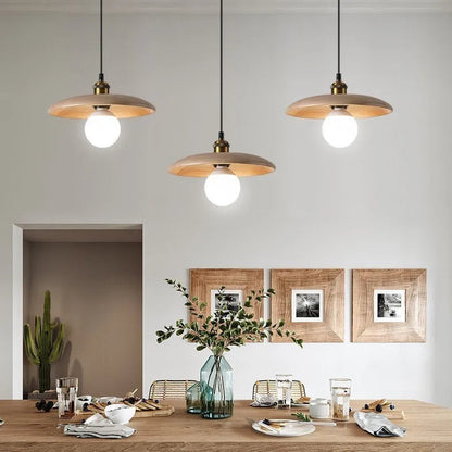 Hanglamp Scandinavisch met Ronde Houten Kap en Verstelbare Hoogte