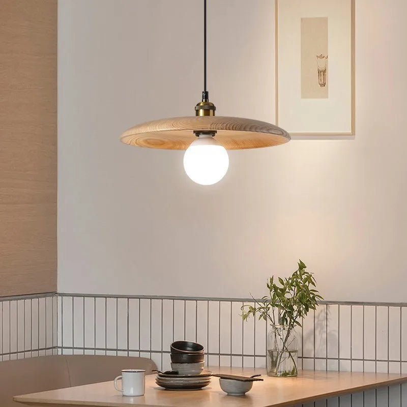 Hanglamp Scandinavisch met Ronde Houten Kap en Verstelbare Hoogte