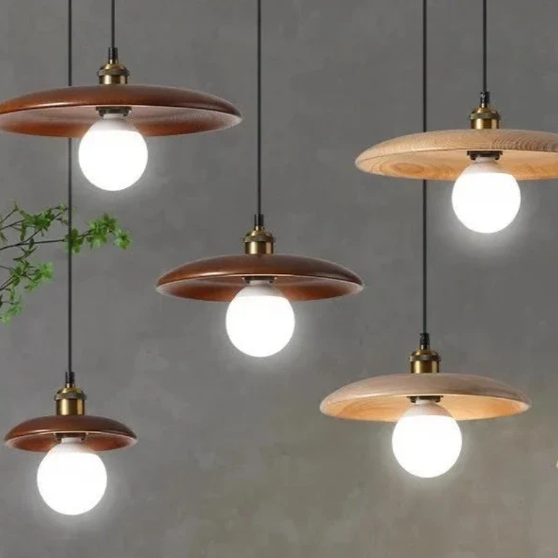 Hanglamp Scandinavisch met Ronde Houten Kap en Verstelbare Hoogte