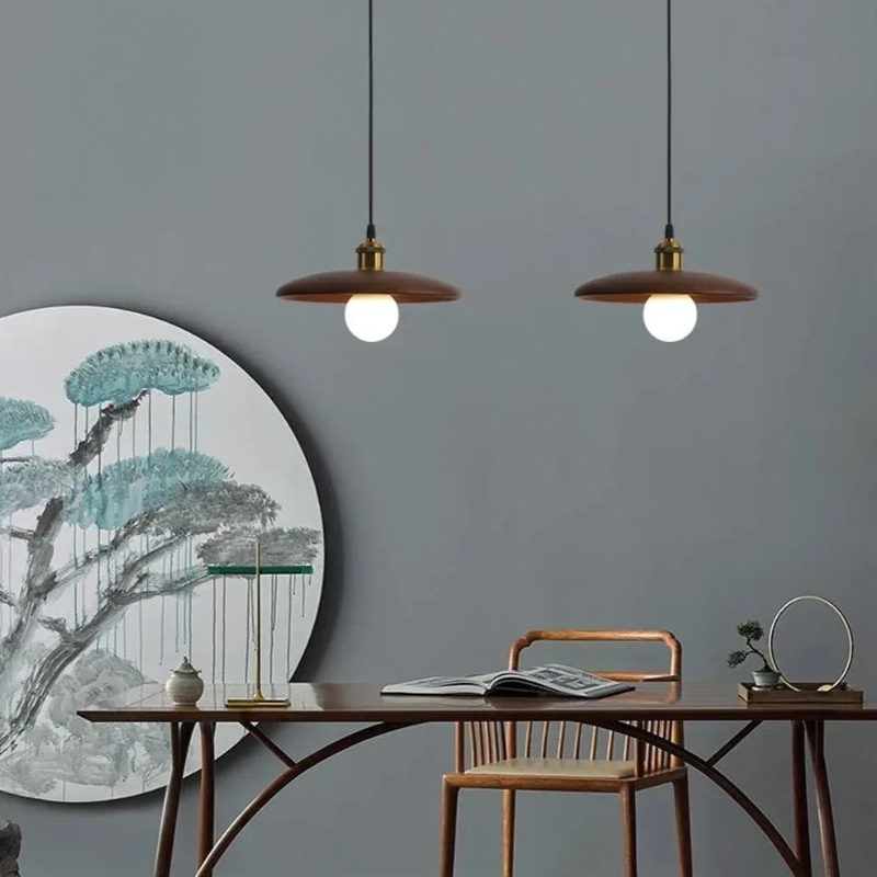 Hanglamp Scandinavisch met Ronde Houten Kap en Verstelbare Hoogte