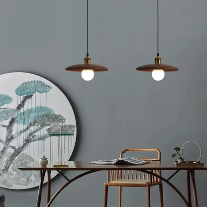 Hanglamp Scandinavisch met Ronde Houten Kap en Verstelbare Hoogte