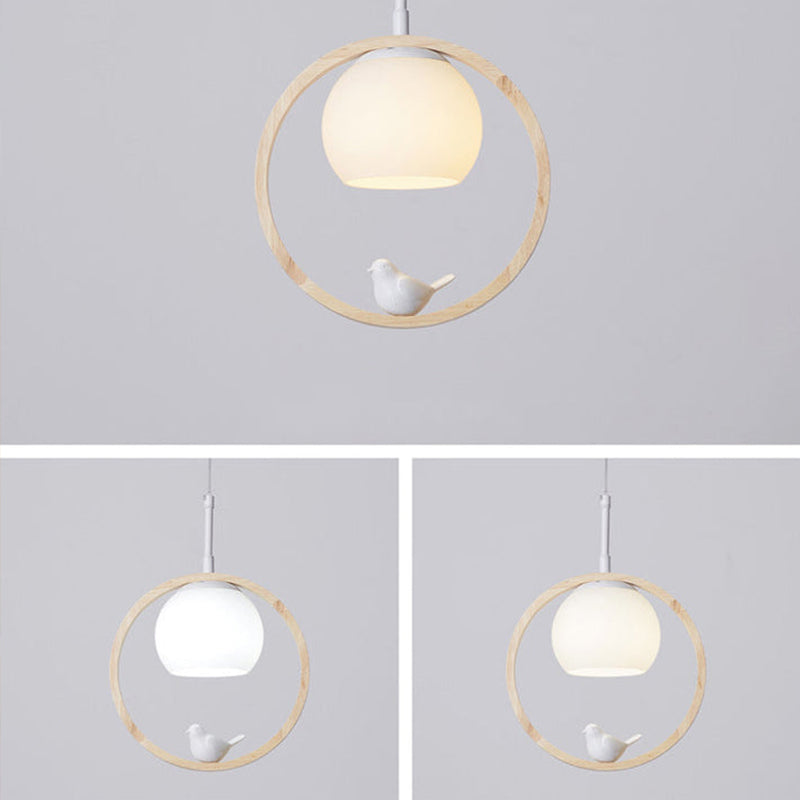 Hanglamp Scandinavisch met Ronde Houten Ring en Vogelornament