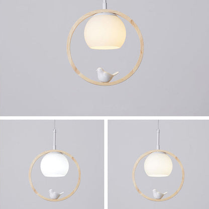 Hanglamp Scandinavisch met Ronde Houten Ring en Vogelornament