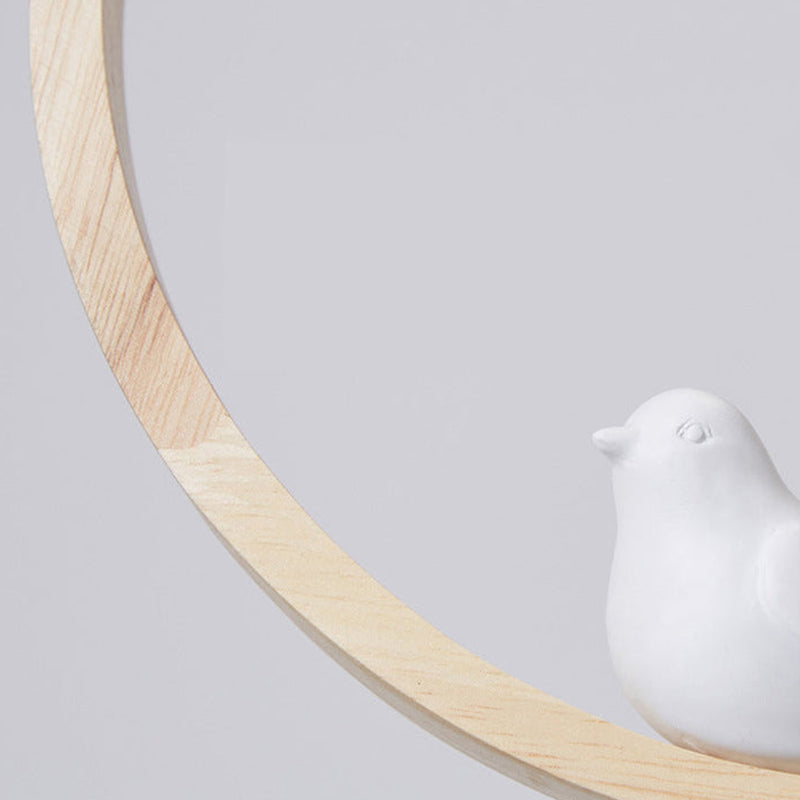 Hanglamp Scandinavisch met Ronde Houten Ring en Vogelornament