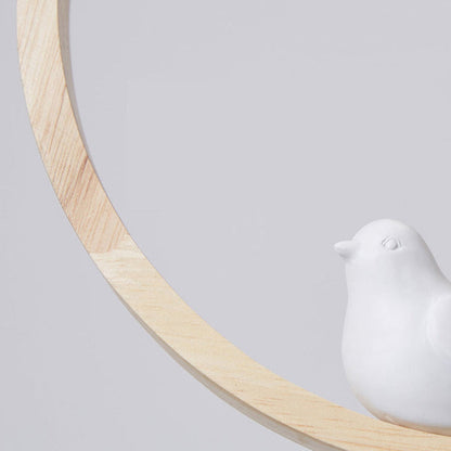 Hanglamp Scandinavisch met Ronde Houten Ring en Vogelornament