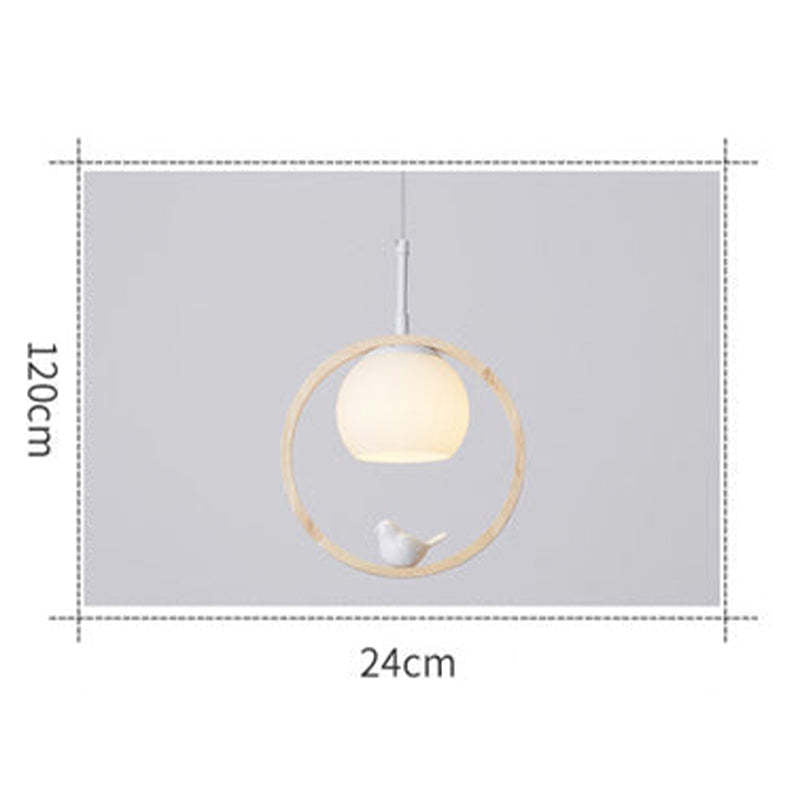 Hanglamp Scandinavisch met Ronde Houten Ring en Vogelornament