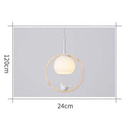 Hanglamp Scandinavisch met Ronde Houten Ring en Vogelornament