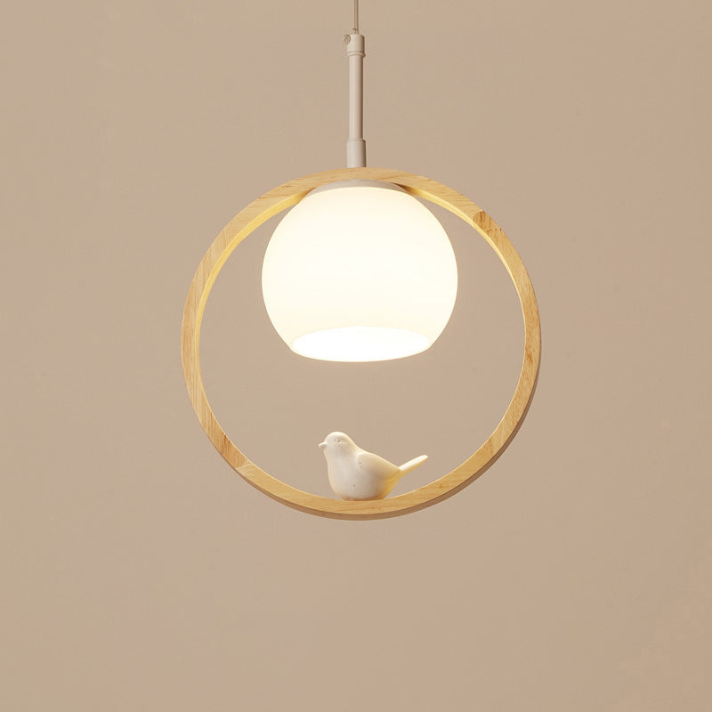 Hanglamp Scandinavisch met Ronde Houten Ring en Vogelornament