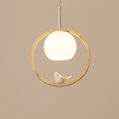 Hanglamp Scandinavisch met Ronde Houten Ring en Vogelornament