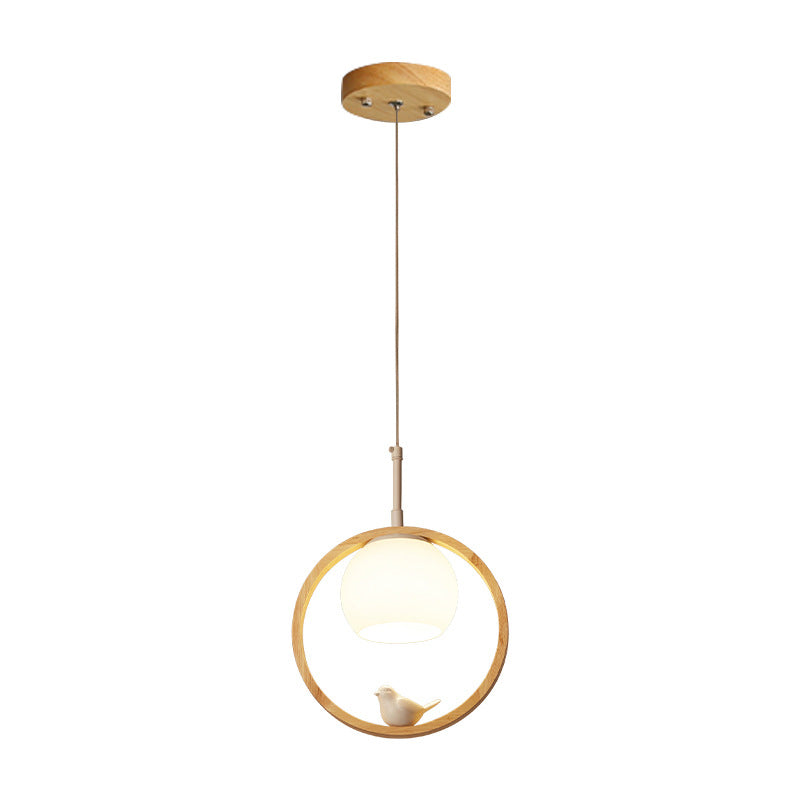 Hanglamp Scandinavisch met Ronde Houten Ring en Vogelornament