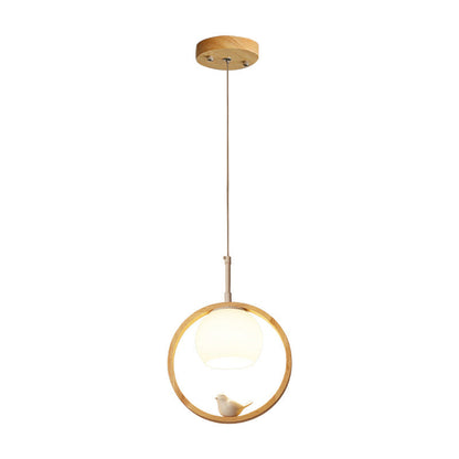 Hanglamp Scandinavisch met Ronde Houten Ring en Vogelornament