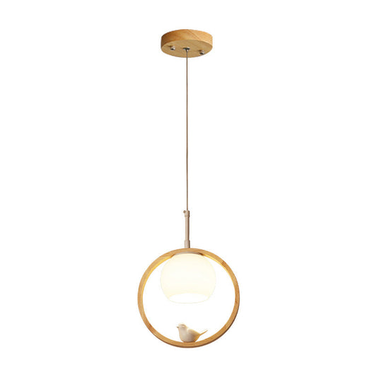 Hanglamp Scandinavisch met Ronde Houten Ring en Vogelornament