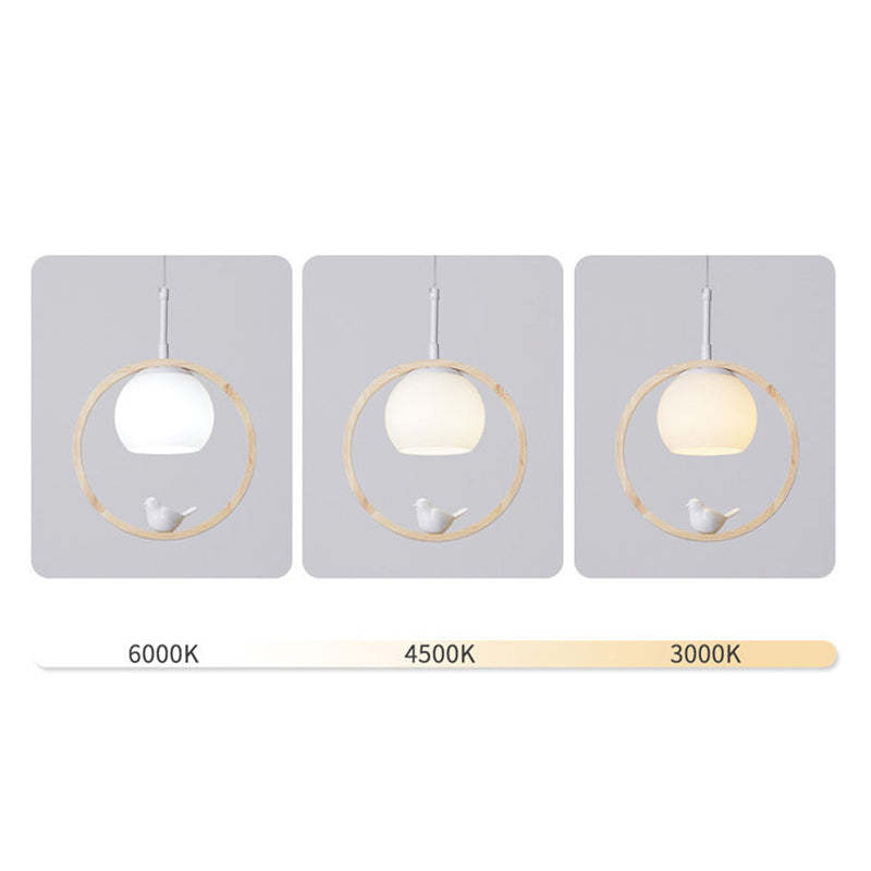 Hanglamp Scandinavisch met Ronde Houten Ring en Vogelornament