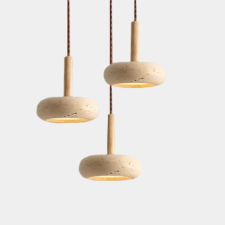 Hanglamp Scandinavisch met Ronde Stenen Kap en Houten Fitting