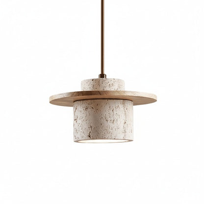 Hanglamp Scandinavisch met Travertijn Kap en Houten Schijf