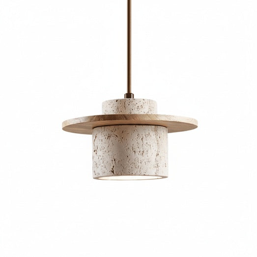 Hanglamp Scandinavisch met Travertijn Kap en Houten Schijf