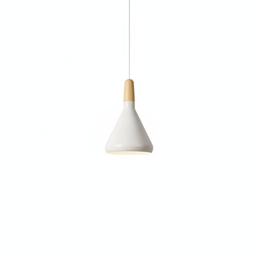 Hanglamp Scandinavisch Minimalistisch met Houten Fitting en Metalen Kap