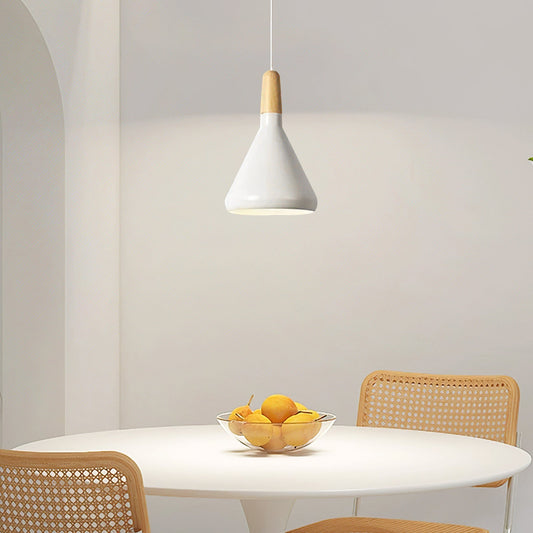 Hanglamp Scandinavisch Minimalistisch met Houten Fitting en Metalen Kap