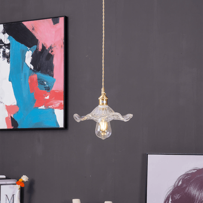 Hanglamp Vintage met Bloemvormige Glazen Kap en Messing Fitting