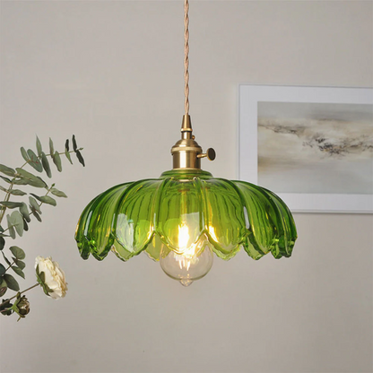 Hanglamp Vintage met Bloemvormige Glazen Kap en Messing Fitting