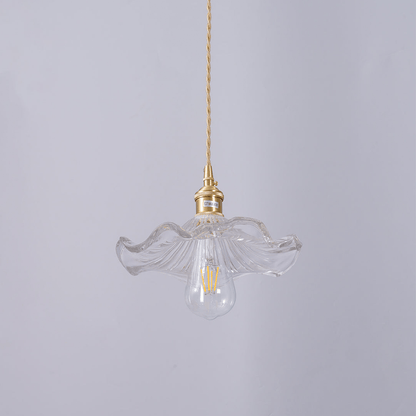 Hanglamp Vintage met Bloemvormige Glazen Kap en Messing Fitting