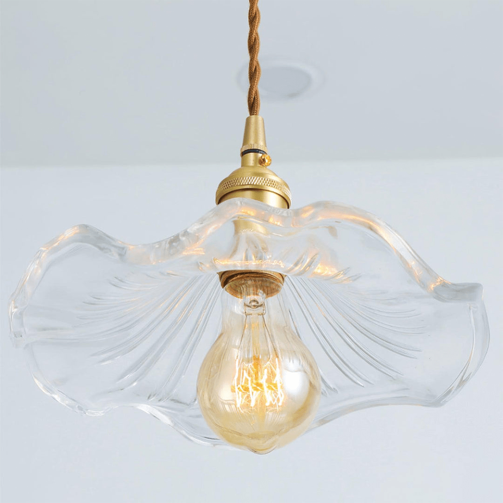 Hanglamp Vintage met Bloemvormige Glazen Kap en Messing Fitting