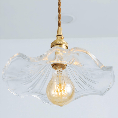 Hanglamp Vintage met Bloemvormige Glazen Kap en Messing Fitting