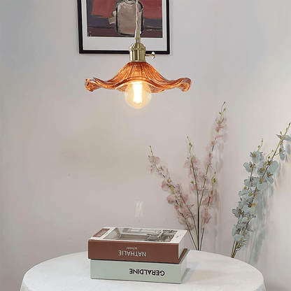 Hanglamp Vintage met Bloemvormige Glazen Kap en Messing Fitting