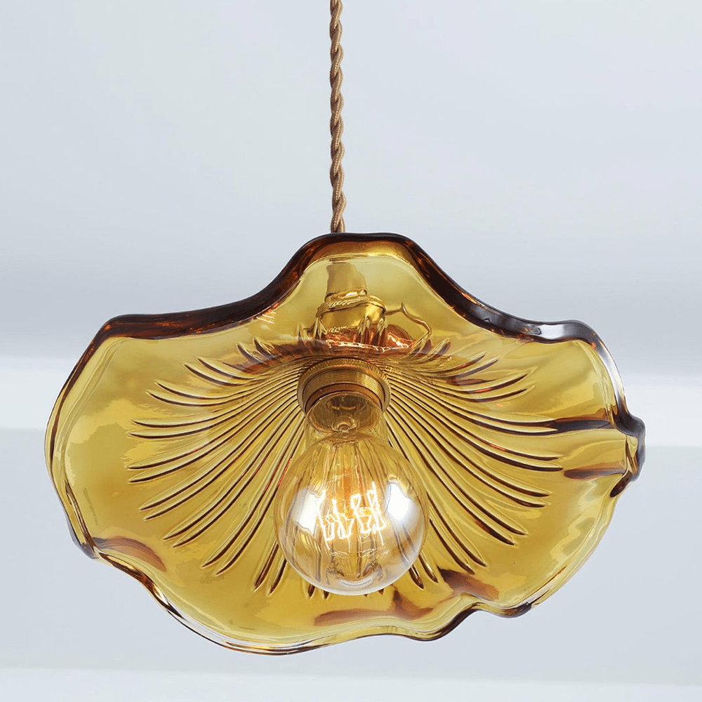 Hanglamp Vintage met Bloemvormige Glazen Kap en Messing Fitting