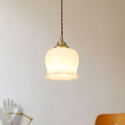 Hanglamp Vintage met Bloemvormige Glazen Kap en Messing Fitting