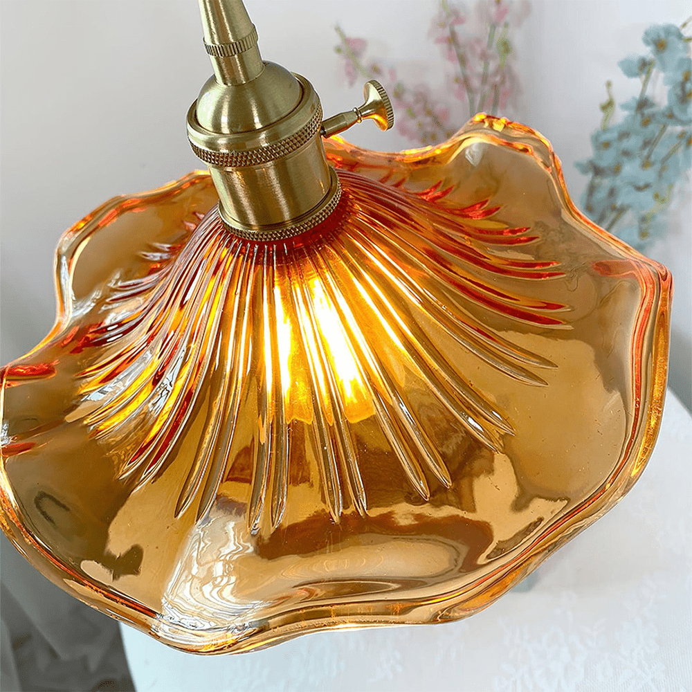 Hanglamp Vintage met Bloemvormige Glazen Kap en Messing Fitting