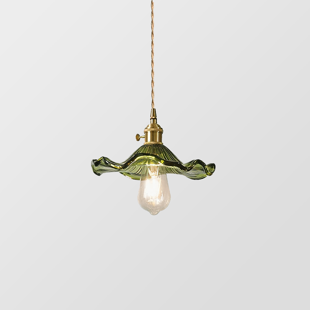 Hanglamp Vintage met Bloemvormige Glazen Kap en Messing Fitting