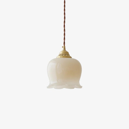 Hanglamp Vintage met Bloemvormige Glazen Kap en Messing Fitting