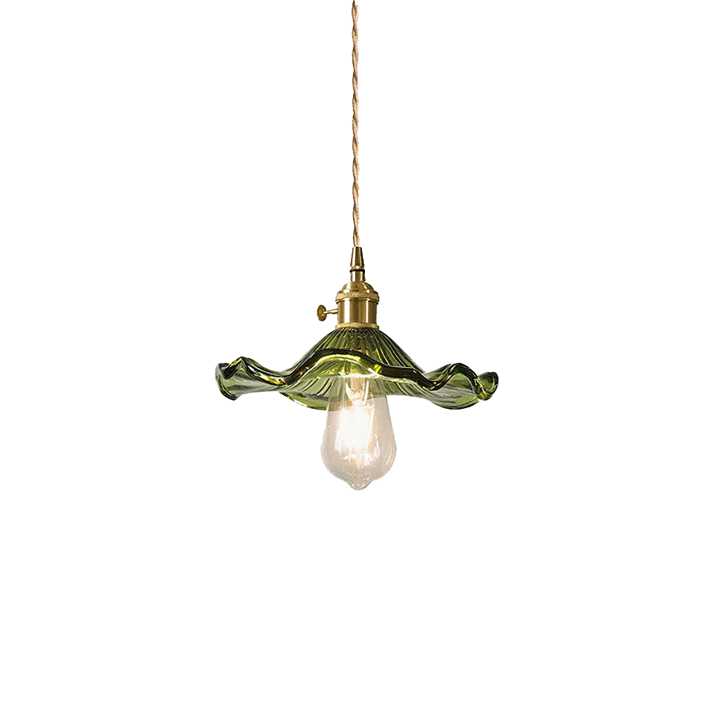 Hanglamp Vintage met Bloemvormige Glazen Kap en Messing Fitting