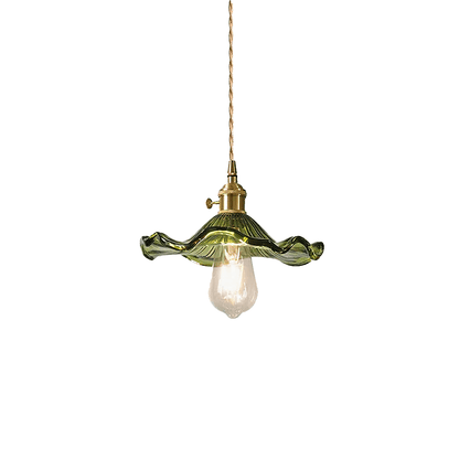 Hanglamp Vintage met Bloemvormige Glazen Kap en Messing Fitting