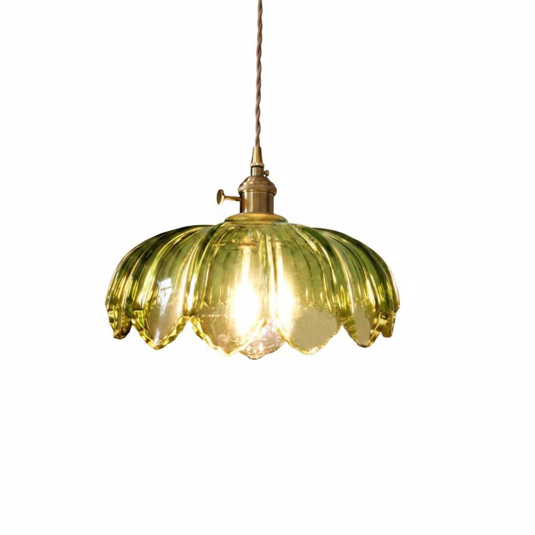 Hanglamp Vintage met Bloemvormige Glazen Kap en Messing Fitting