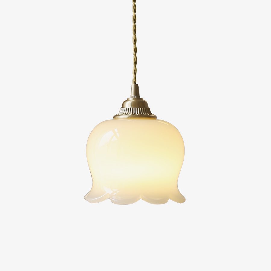 Hanglamp Vintage met Bloemvormige Glazen Kap en Messing Fitting