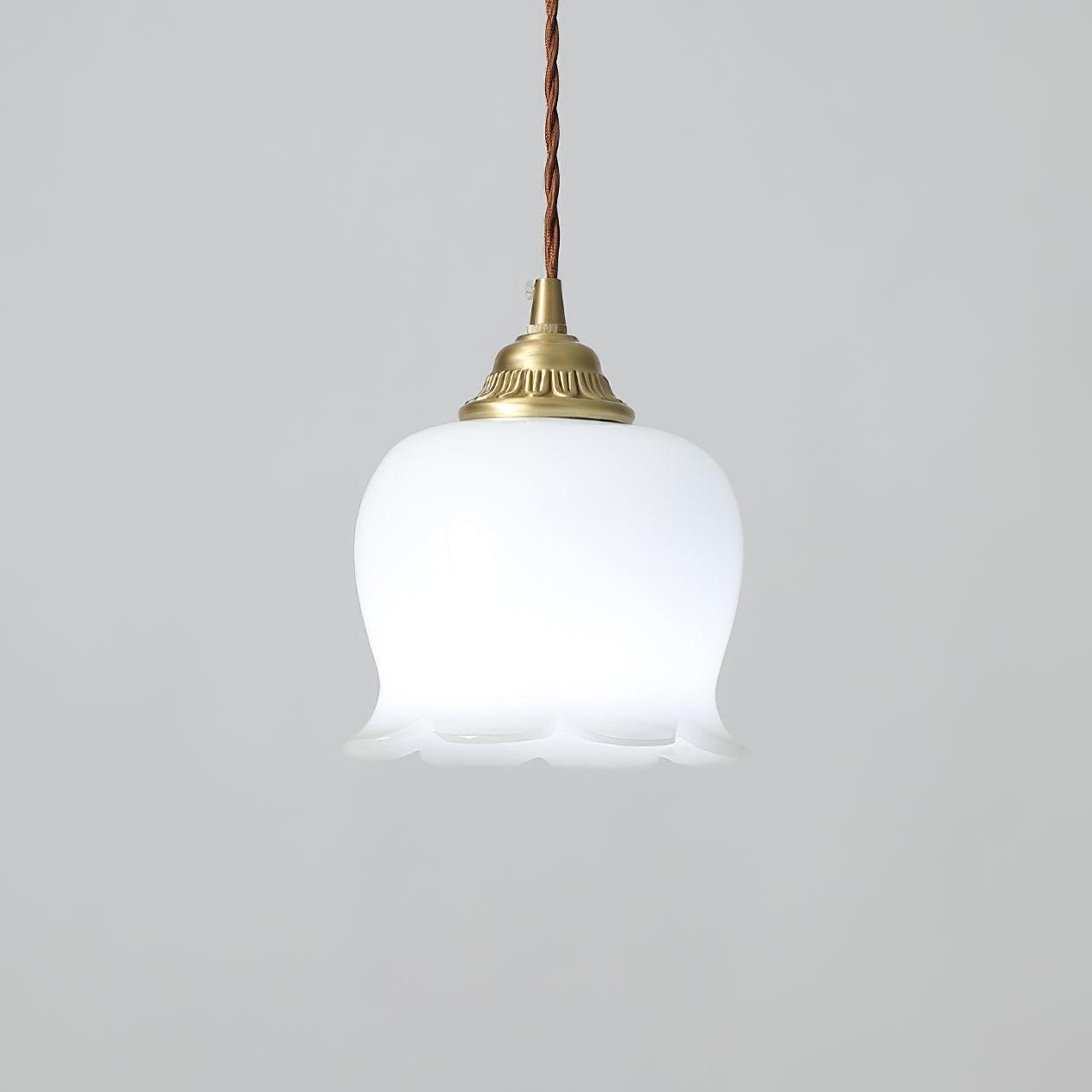 Hanglamp Vintage met Bloemvormige Glazen Kap en Messing Fitting