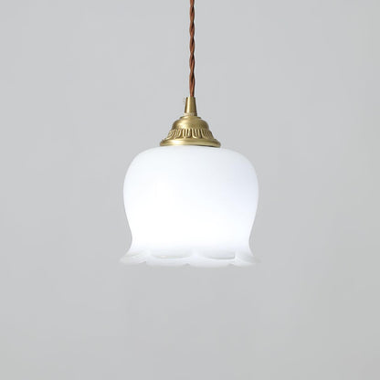 Hanglamp Vintage met Bloemvormige Glazen Kap en Messing Fitting