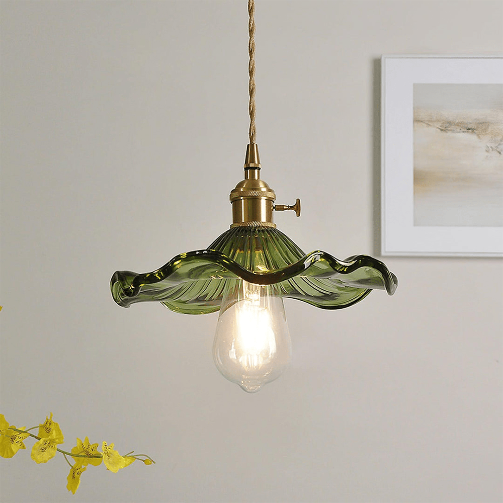 Hanglamp Vintage met Bloemvormige Glazen Kap en Messing Fitting