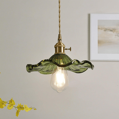 Hanglamp Vintage met Bloemvormige Glazen Kap en Messing Fitting