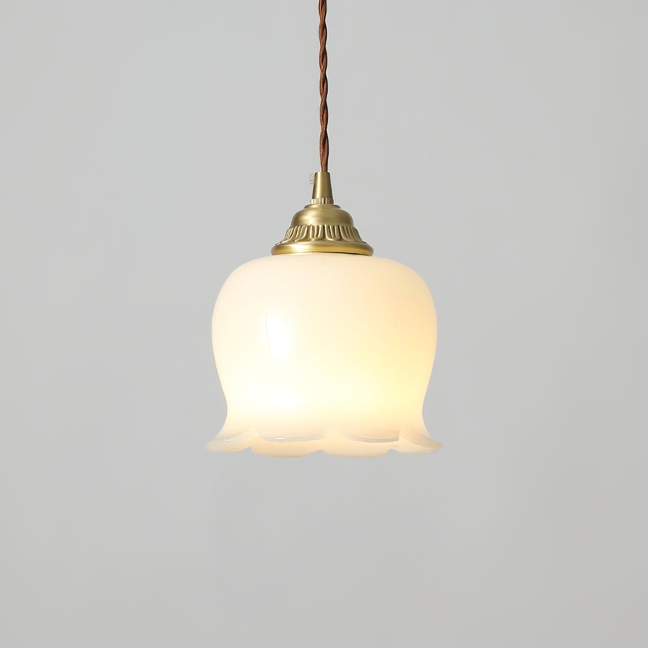 Hanglamp Vintage met Bloemvormige Glazen Kap en Messing Fitting