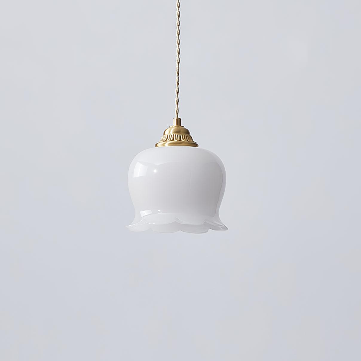 Hanglamp Vintage met Bloemvormige Glazen Kap en Messing Fitting