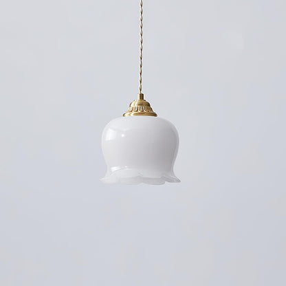 Hanglamp Vintage met Bloemvormige Glazen Kap en Messing Fitting