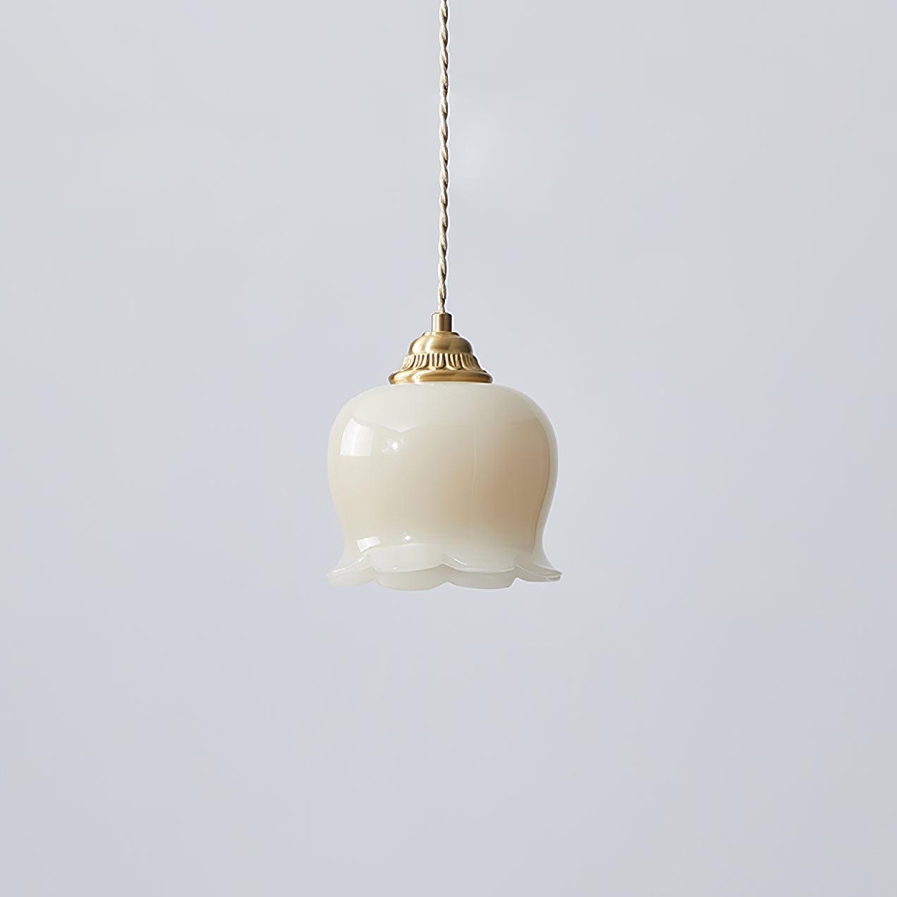 Hanglamp Vintage met Bloemvormige Glazen Kap en Messing Fitting